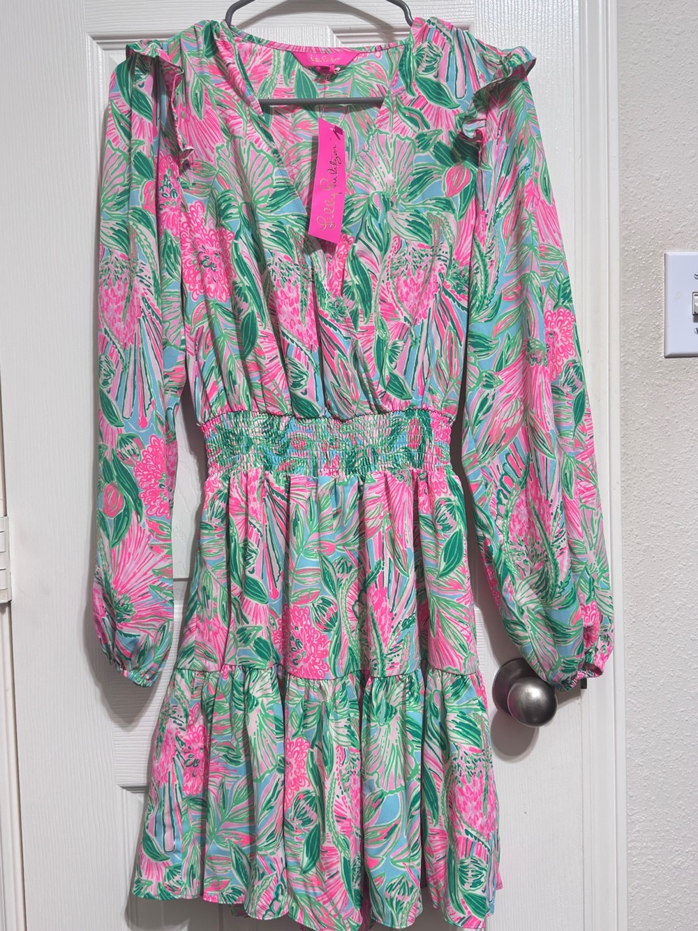 Lilly Pulitzer Pink, Green & Blue Tropical V-Neck Dress - Picture 1 of 4